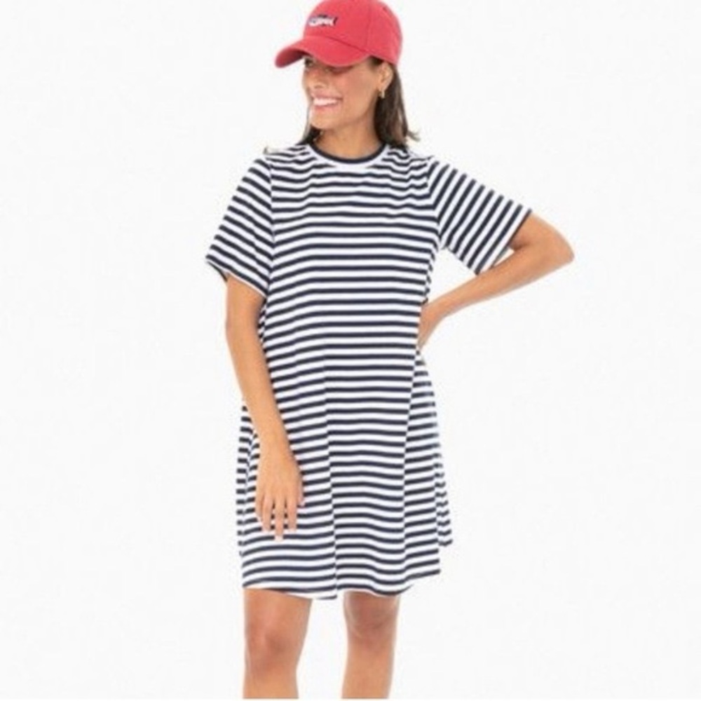 Pomander Place Tuckernuck Zoe T-Shirt Dress Navy/White Stripes XS